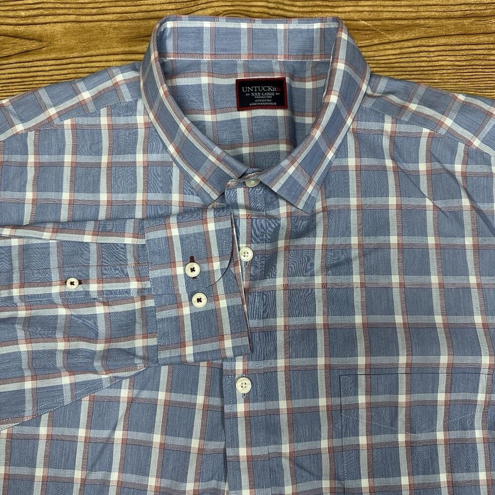 UNTUCKit Potomac WF Men’s Button Down‎ Shirt XXXL Blue Plaid Check Wrinkle Free